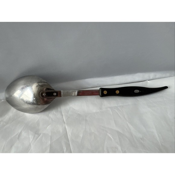 Vintage Stanley Serving Spoon Stainless 12" Oval Basting Black Handle Curved USA - Picture 4 of 5
